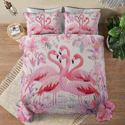 Shineful All Season Quilt 3-Piece Set Pinky Flamingo Paradise
