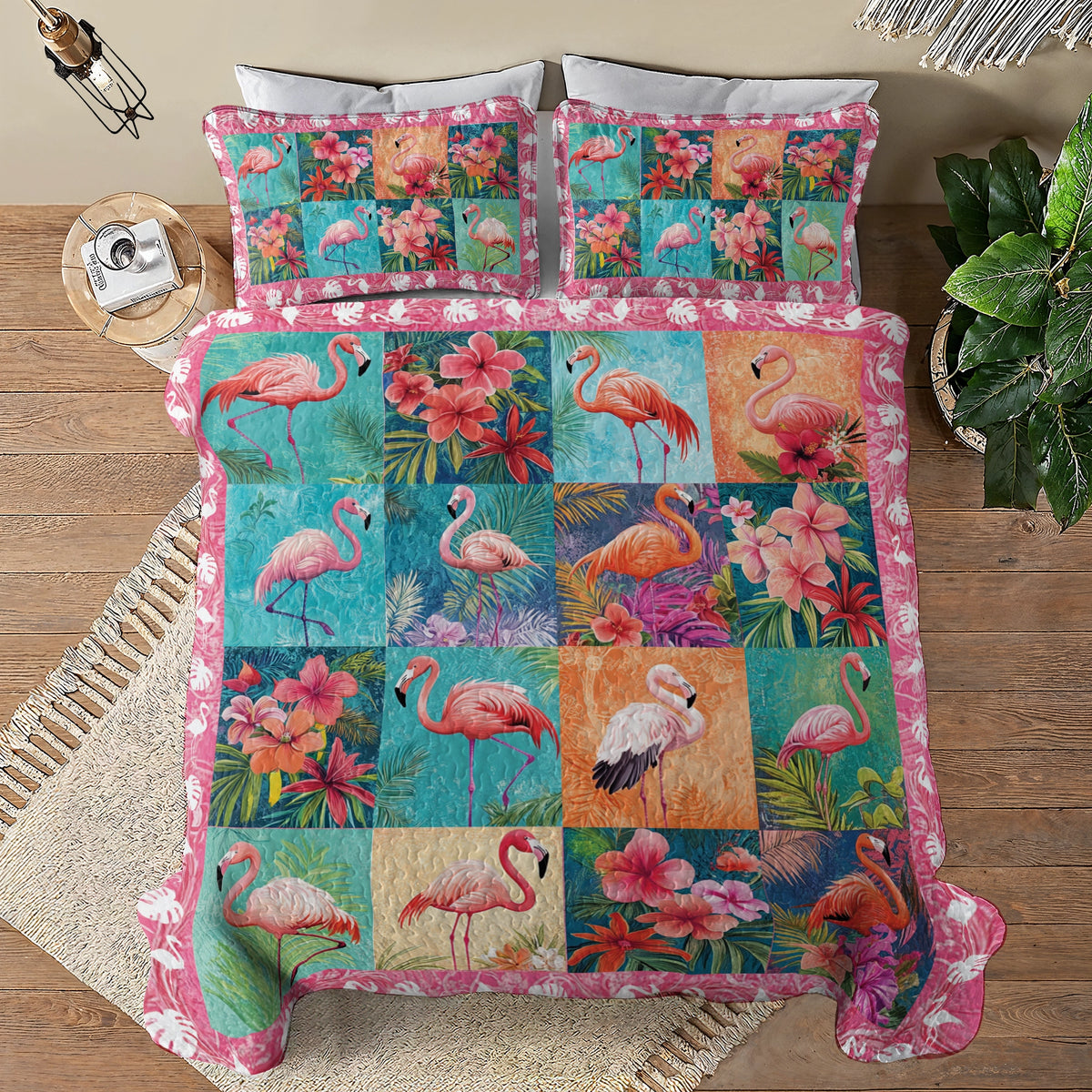 Shineful All Season Quilt 3-Piece Set Exotic Flamingo Serenity