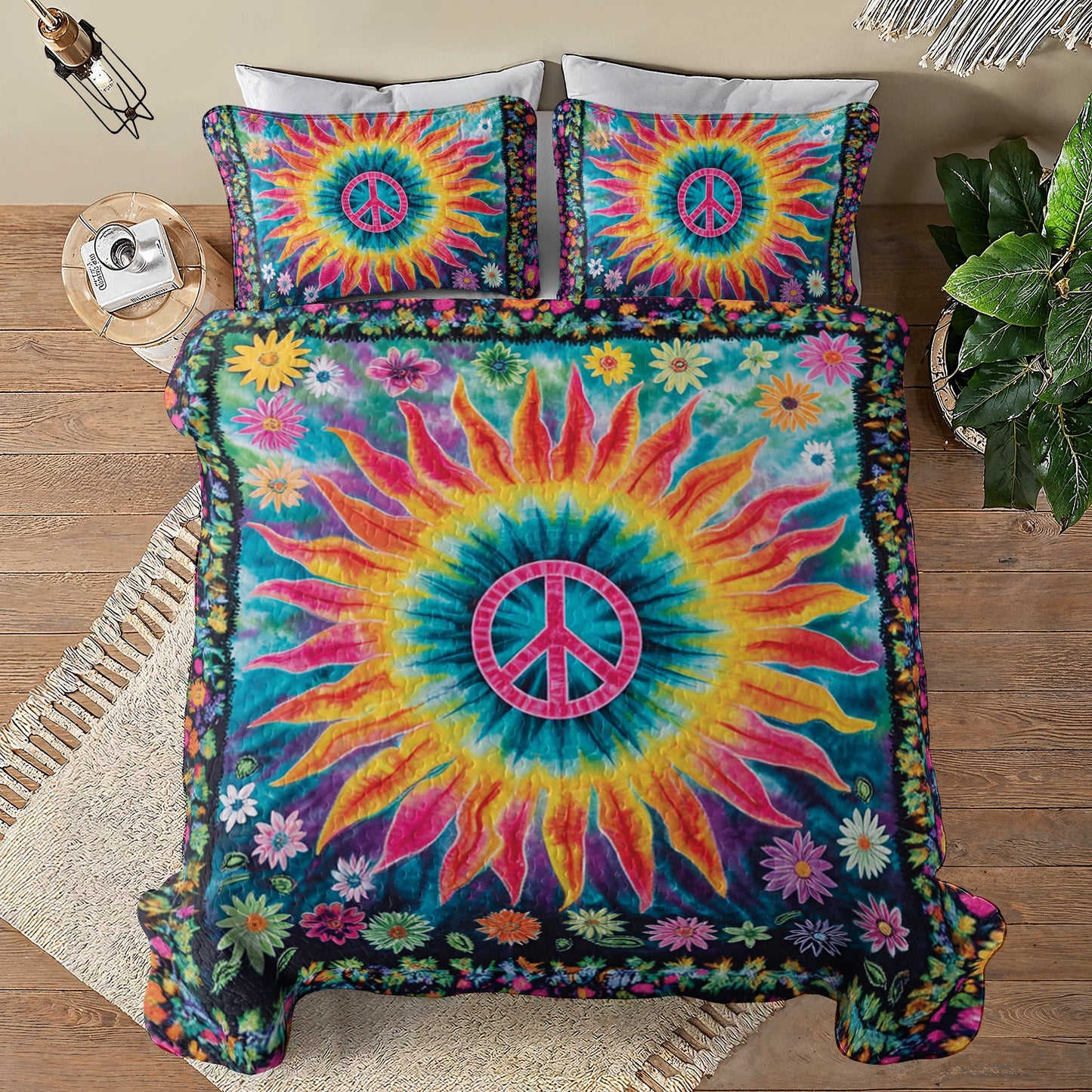 Shineful All Season Quilt 3-Piece Set Hippie Groovy Oasis