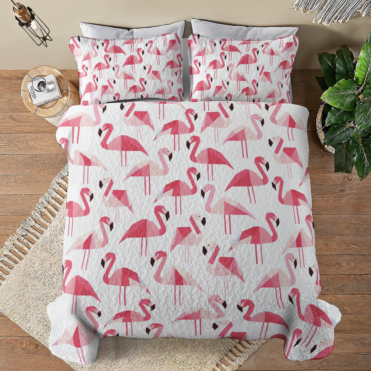 Shineful All Season Quilt 3-Piece Set Flamingo Fiesta Comforter and Sham