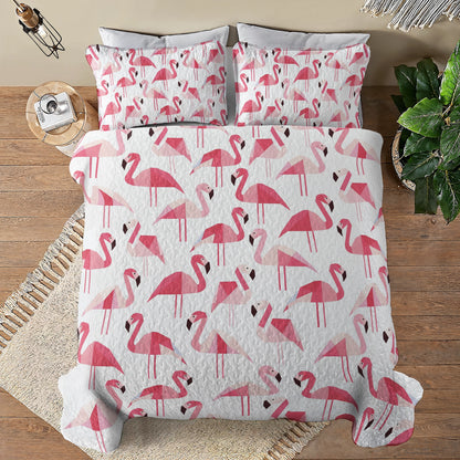 Shineful All Season Quilt 3-Piece Set Flamingo Fiesta Comforter and Sham
