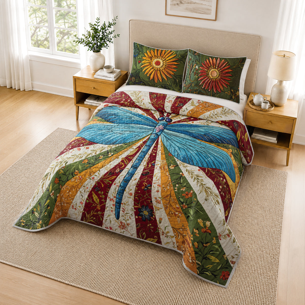 Shineful Quilt 3-Piece Set Dragonfly Bloom