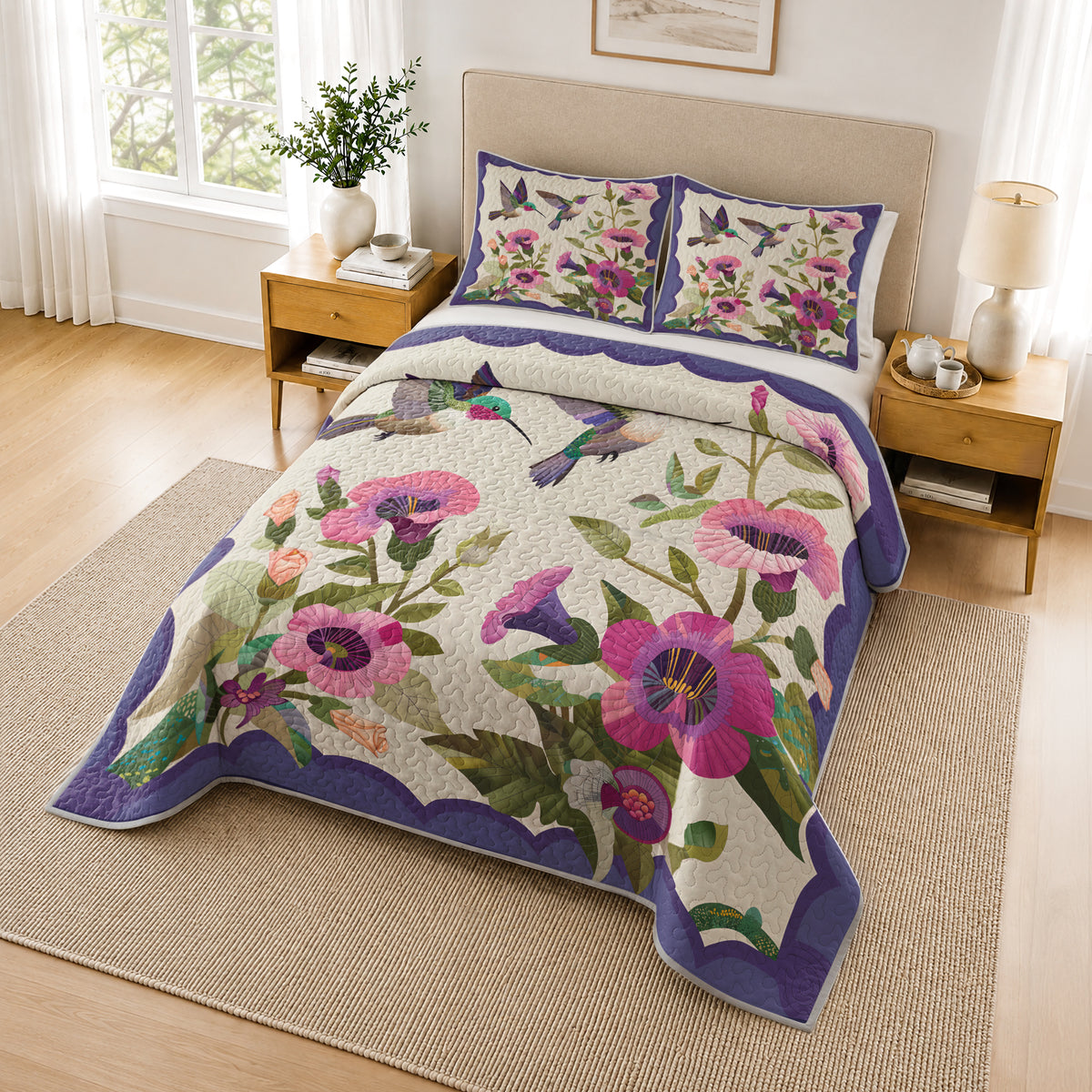 Shineful Quilt 3-Piece Set Hummingbird Garden