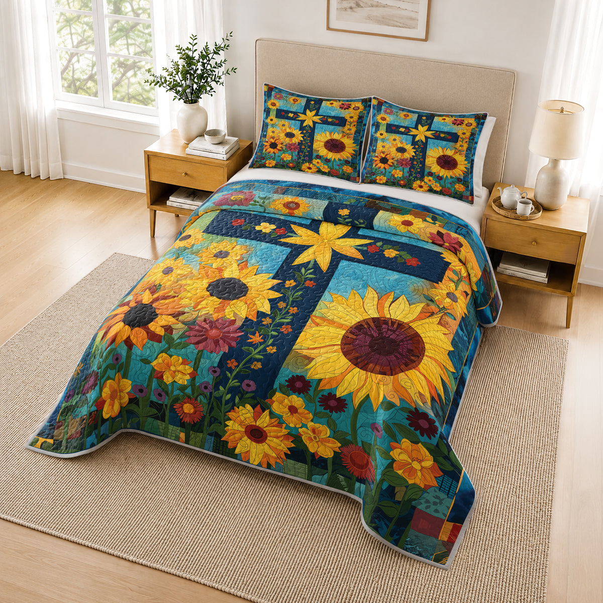 Shineful  Quilt 3-Piece Set Sunflower Cross