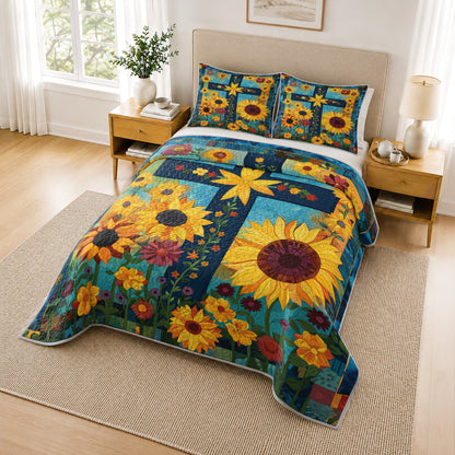 Shineful  Quilt 3-Piece Set Sunflower Cross
