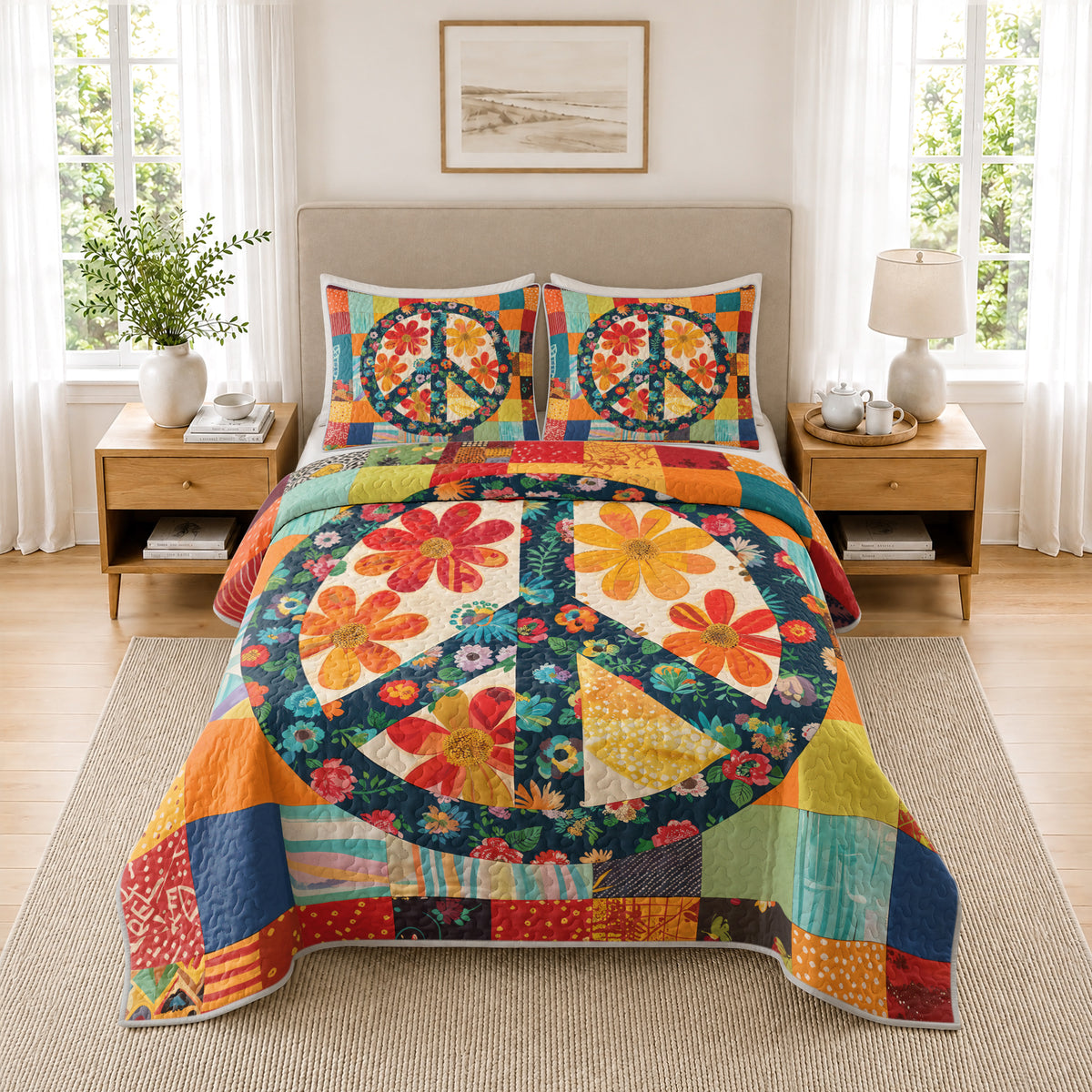 Shineful Quilt 3-Piece Set Flower Peace