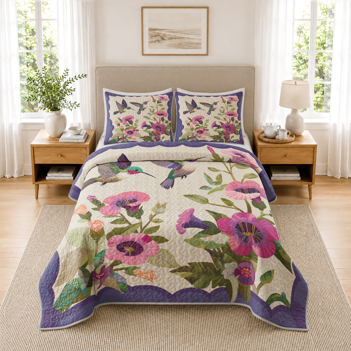 Shineful Quilt 3-Piece Set Hummingbird Garden