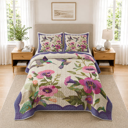 Shineful Quilt 3-Piece Set Hummingbird Garden
