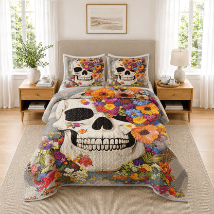 Shineful Quilt 3-Piece Set Skull Blossom