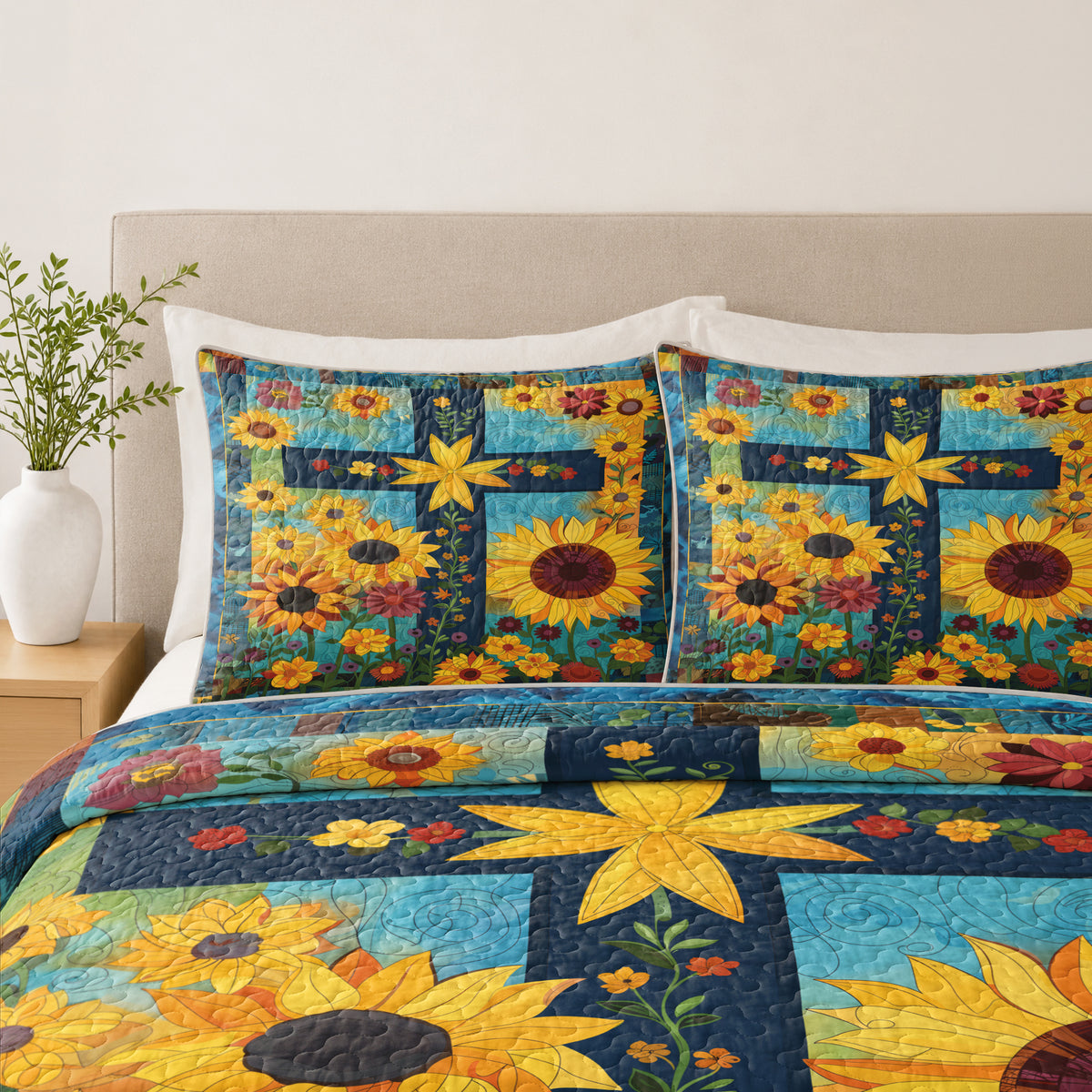 Shineful  Quilt 3-Piece Set Sunflower Cross