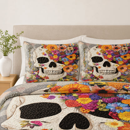 Shineful Quilt 3-Piece Set Skull Blossom