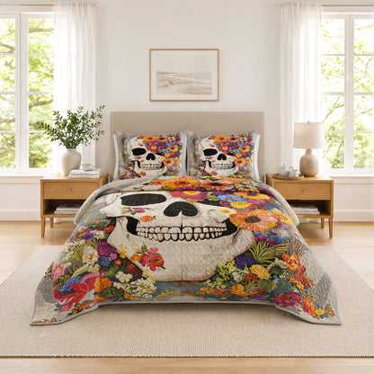 Shineful Quilt 3-Piece Set Skull Blossom