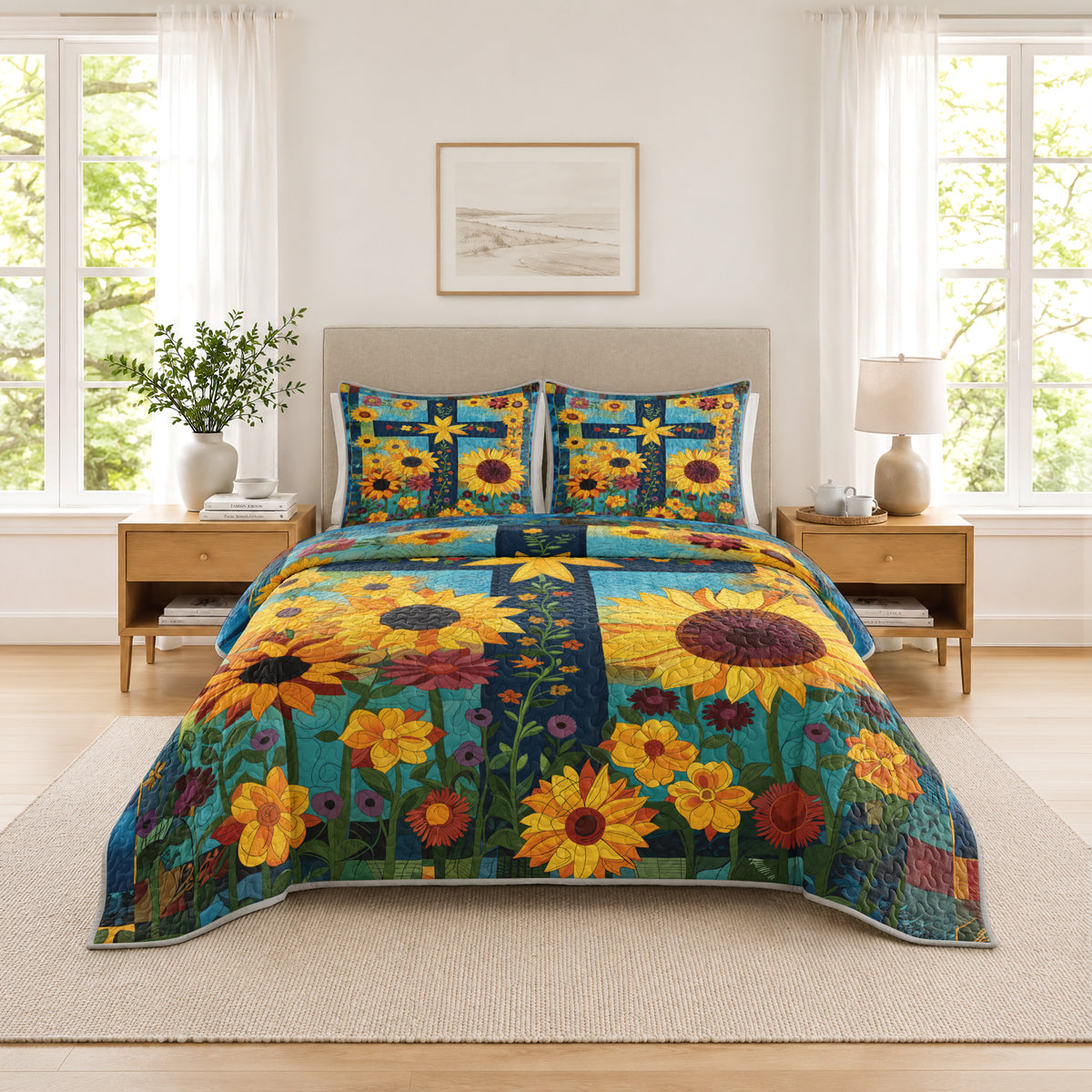 Shineful  Quilt 3-Piece Set Sunflower Cross