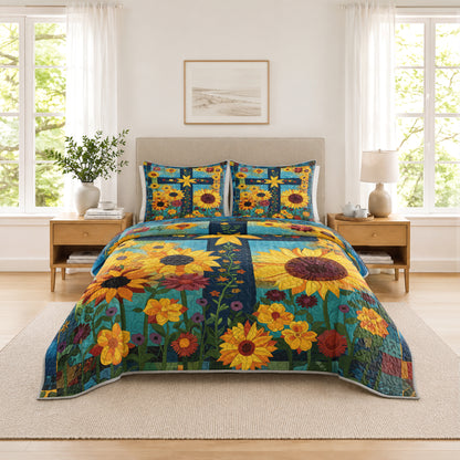 Shineful  Quilt 3-Piece Set Sunflower Cross
