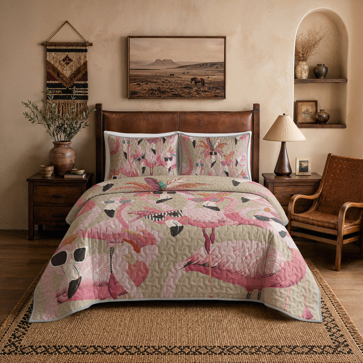 Shineful Quilt 3-Piece Set Funky Flamingo