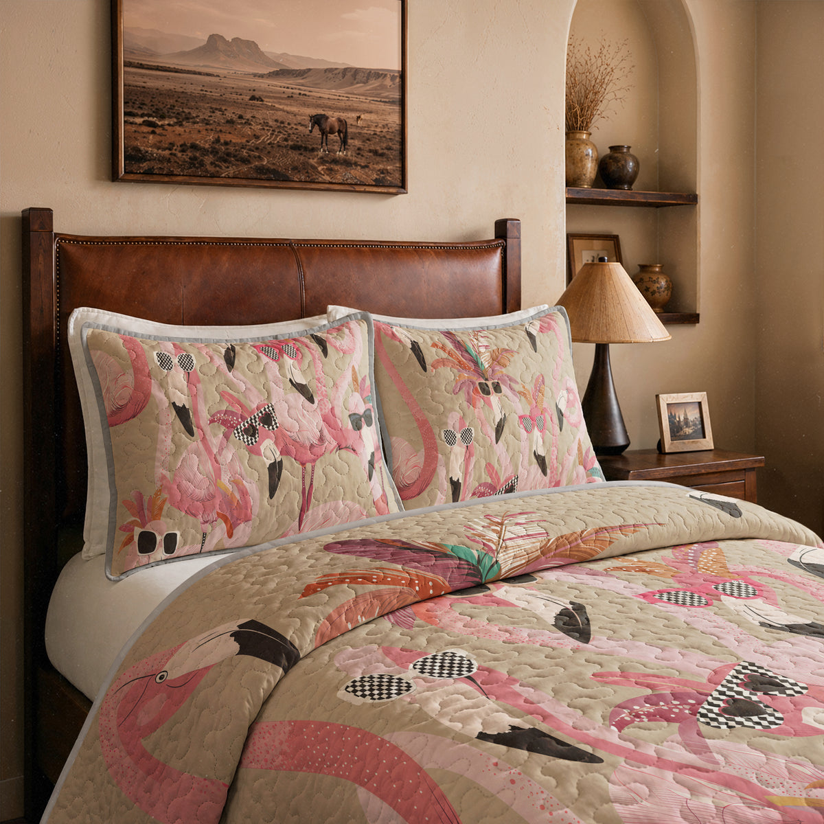 Shineful Quilt 3-Piece Set Funky Flamingo