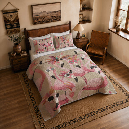 Shineful Quilt 3-Piece Set Funky Flamingo
