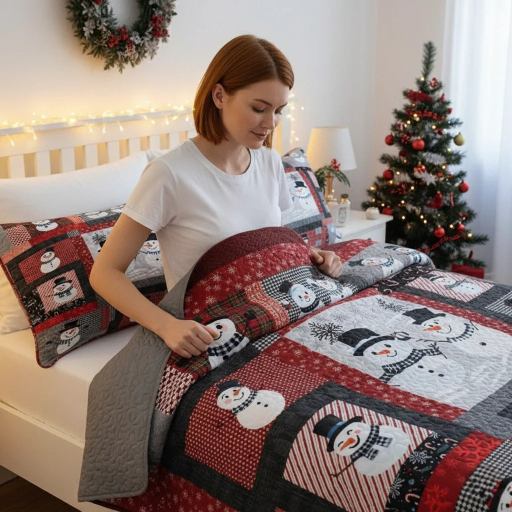 Shineful Quilt 3-Piece Set Playful Snowmen