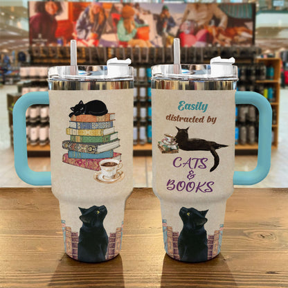 Shineful Tumbler Easily Distracted By Cats And Books