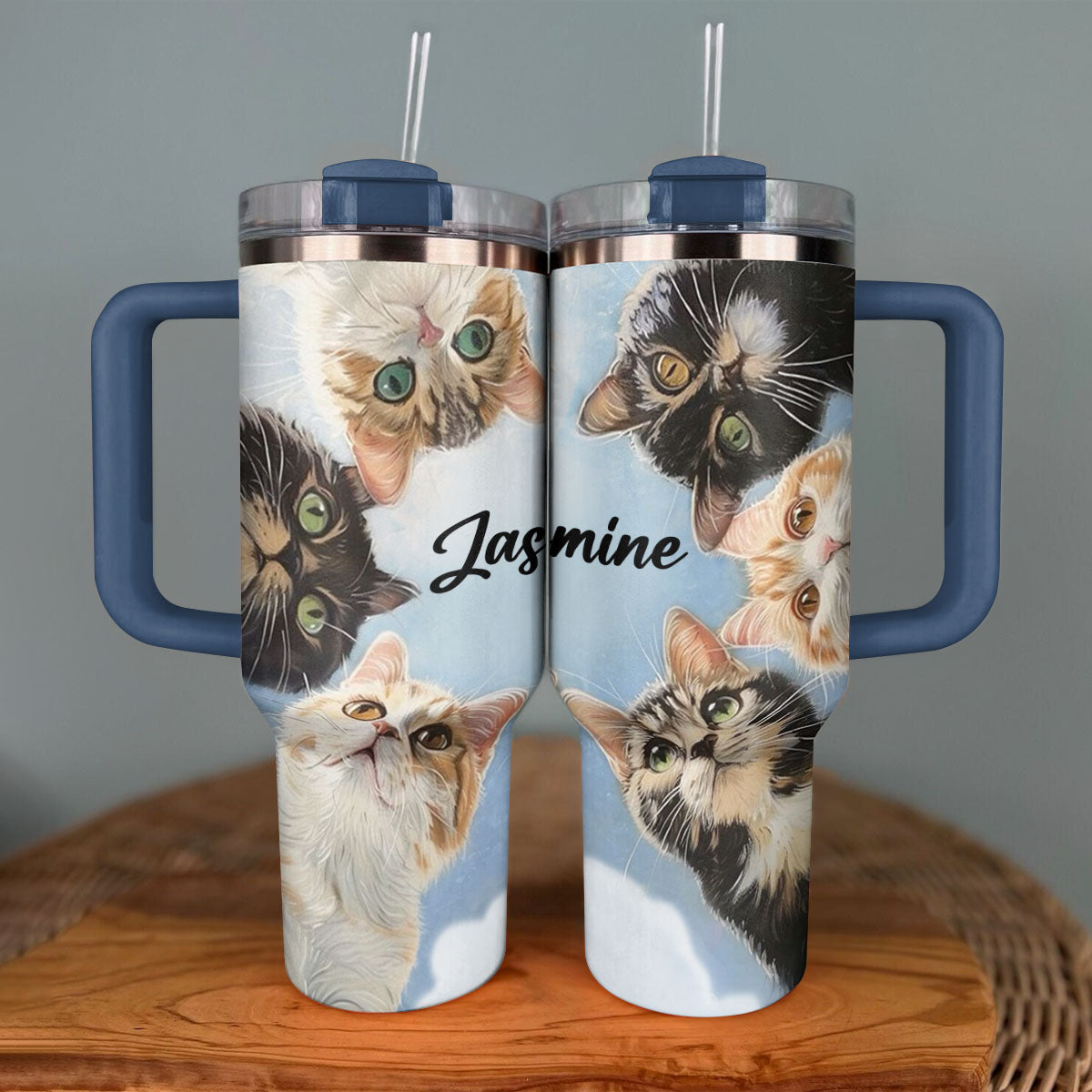 Shineful Tumbler Persionalized Curious Cats