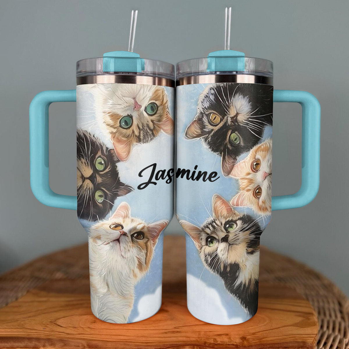 Shineful Tumbler Persionalized Curious Cats