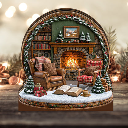 Shineful Christmas Fireplace Miniature Wooden Block