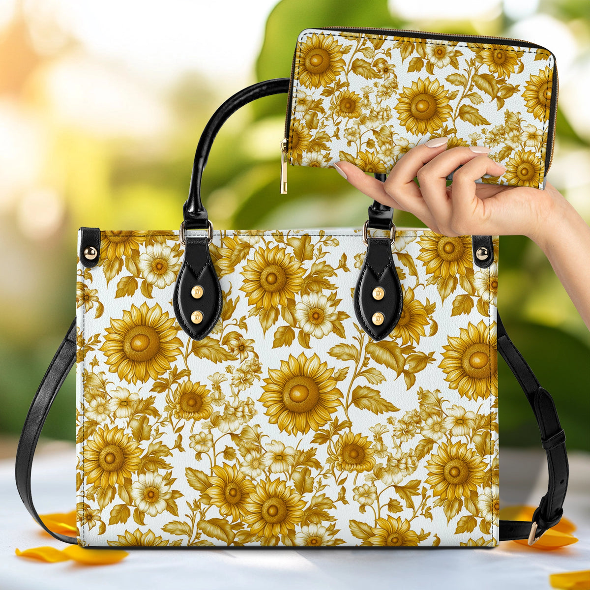 Shineful Leather Bag Golden Sunflower Bloom