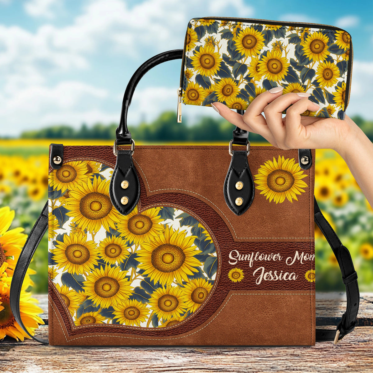 Shineful Leather Bag Sunflower Bold Bloom