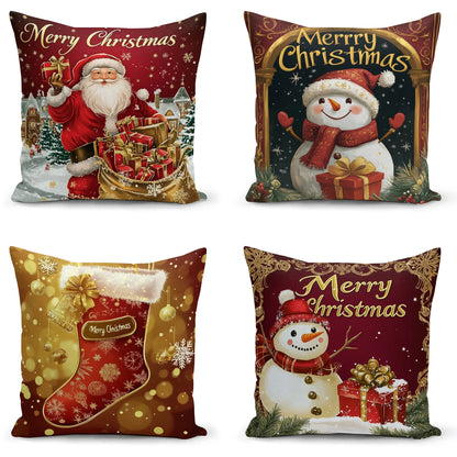 Shineful Set-4 of 2D Print Cushion Cover, Pillowcase, Pillows Covers - Merry Christmas Snowman with Gifts and Festive Cheer