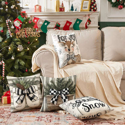 Shineful Set-4 of 2D Print Cushion Cover, Pillowcase, Pillows Covers - Whimsical Winter Wonders Featuring Playful Snowmen and Cozy Holiday Elements