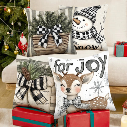 Shineful Set-4 of 2D Print Cushion Cover, Pillowcase, Pillows Covers - Whimsical Winter Wonders Featuring Playful Snowmen and Cozy Holiday Elements