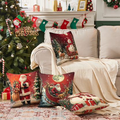 Shineful Set-4 of 2D Print Cushion Cover, Pillowcase, Pillows Covers - Magical Christmas Moments: Snowmen, Santa, and Holiday Cheer