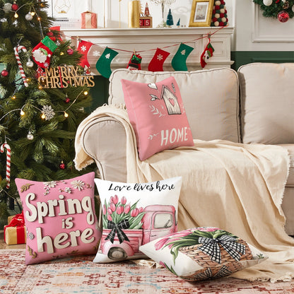 Shineful Set-4 of 2D Print Cushion Cover, Pillowcase, Pillows Covers - Sweet Spring Home Decor: Heartfelt Home, Spring Vibes, and Fresh Blooms