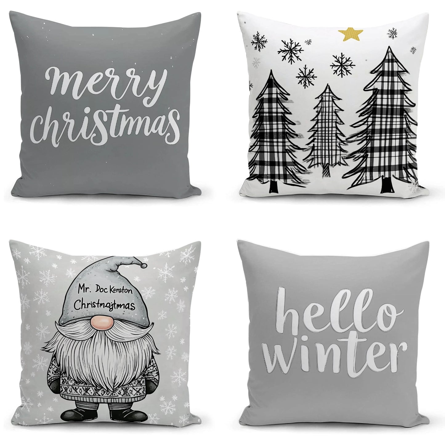 Shineful Set-4 of 2D Print Cushion Cover, Pillowcase, Pillows Covers - Whimsical Winter Wonderland: Charming Christmas and Winter Celebrations