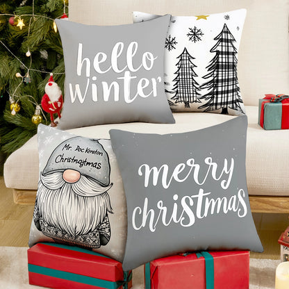 Shineful Set-4 of 2D Print Cushion Cover, Pillowcase, Pillows Covers - Whimsical Winter Wonderland: Charming Christmas and Winter Celebrations