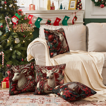 Shineful Set-4 of 2D Print Cushion Cover, Pillowcase, Pillows Covers - Exquisite Christmas Elegance: Majestic Reindeer Adorned with Festive Luxury and Holiday Charm