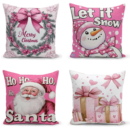 Shineful Set-4 of 2D Print Cushion Cover, Pillowcase, Pillows Covers - Pink Christmas Cheer A Whimsical Holiday Collection