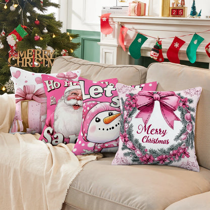 Shineful Set-4 of 2D Print Cushion Cover, Pillowcase, Pillows Covers - Pink Christmas Cheer A Whimsical Holiday Collection