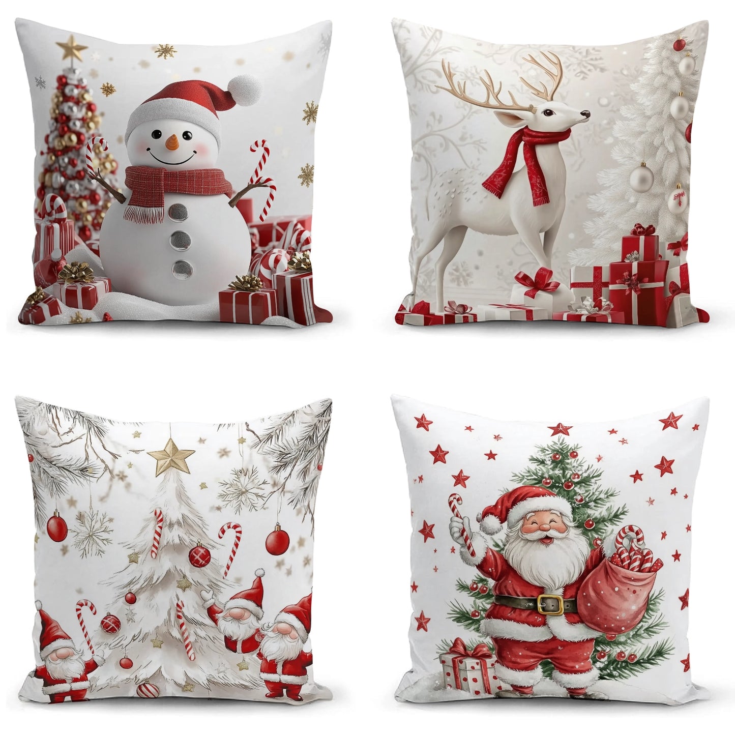 Shineful Set-4 of 2D Print Cushion Cover, Pillowcase, Pillows Covers - Whimsical Snowman Wonderland Festive Christmas Celebration