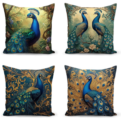 Shineful Set-4 of 2D Print Cushion Cover, Pillowcase, Pillows Covers - Majestic Peacock in Vibrant Nature