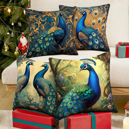 Shineful Set-4 of 2D Print Cushion Cover, Pillowcase, Pillows Covers - Majestic Peacock in Vibrant Nature