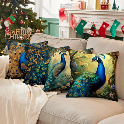 Shineful Set-4 of 2D Print Cushion Cover, Pillowcase, Pillows Covers - Majestic Peacock in Vibrant Nature