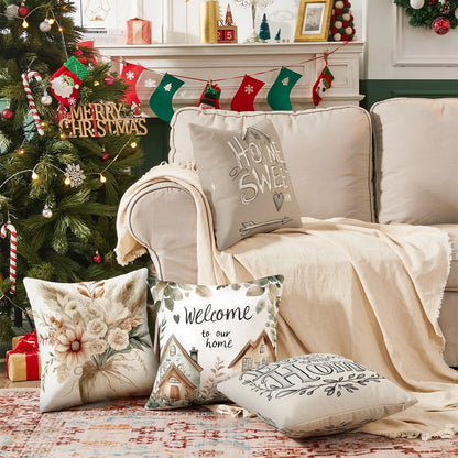 Shineful Set-4 of 2D Print Cushion Cover, Pillowcase, Pillows Covers - Home Sweet Home Watercolor and Hand-Drawn Designs