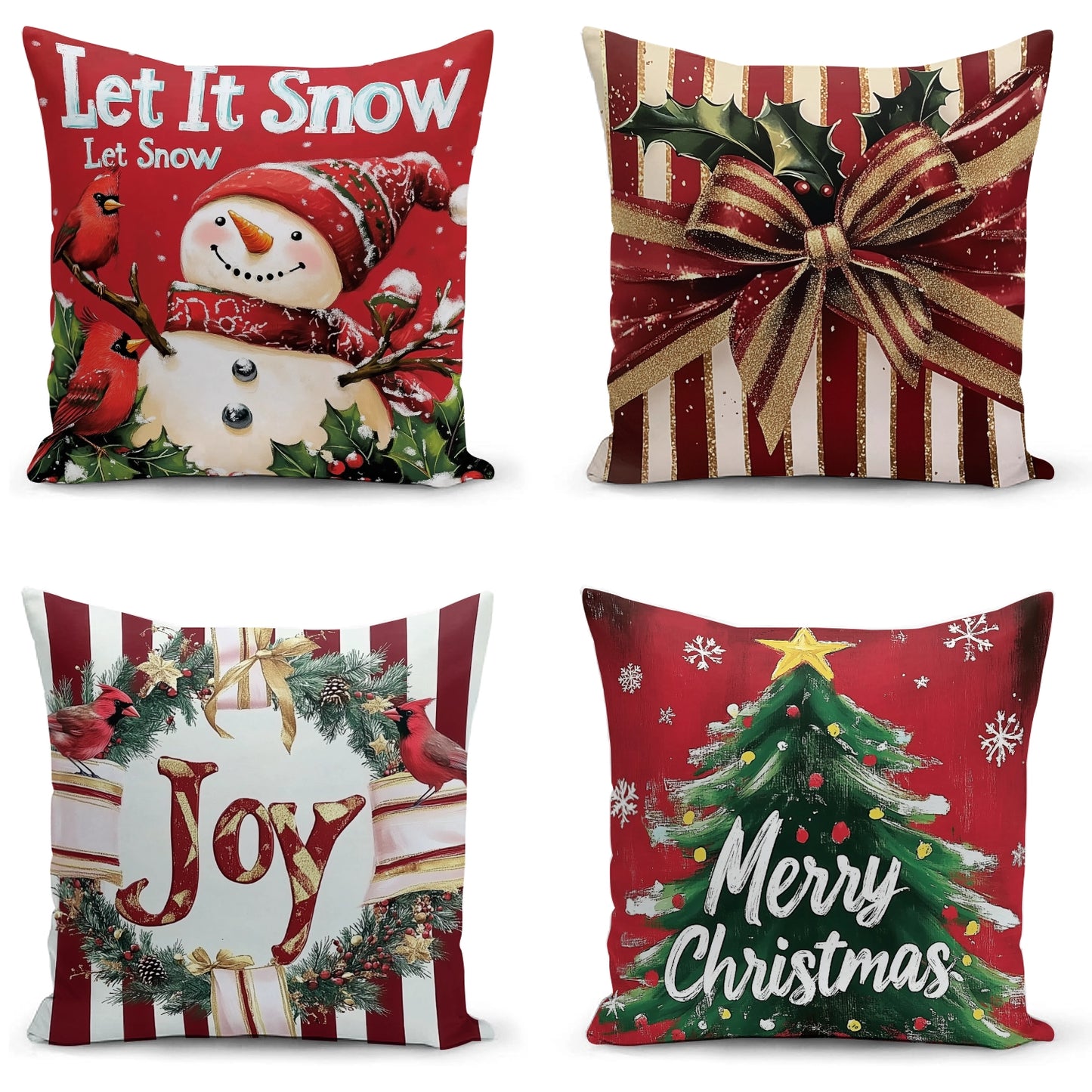 Shineful Set-4 of 2D Print Cushion Cover, Pillowcase, Pillows Covers - Festive Cheer with Holiday Spirit and Joyful Decorations