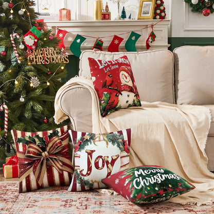 Shineful Set-4 of 2D Print Cushion Cover, Pillowcase, Pillows Covers - Festive Cheer with Holiday Spirit and Joyful Decorations