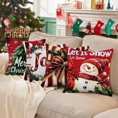 Shineful Set-4 of 2D Print Cushion Cover, Pillowcase, Pillows Covers - Festive Cheer with Holiday Spirit and Joyful Decorations