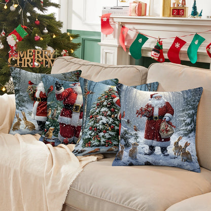 Shineful Set-4 of 2D Print Cushion Cover, Pillowcase, Pillows Covers - Santa Claus Spreading Holiday Cheer Amidst Snowy Winter Landscapes