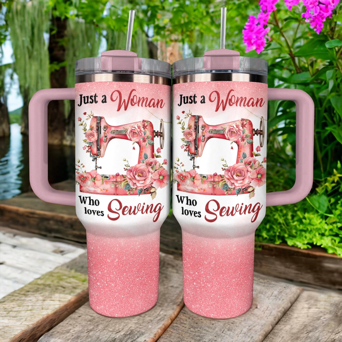 Shineful Glossy Tumbler Pink Glitter Sewing Machine