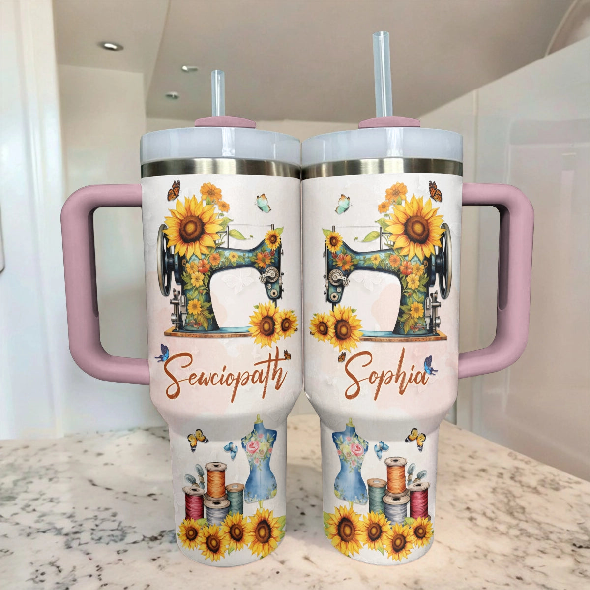 Shineful Tumbler Personalized Sewciopath Sunflower Sewing Machine