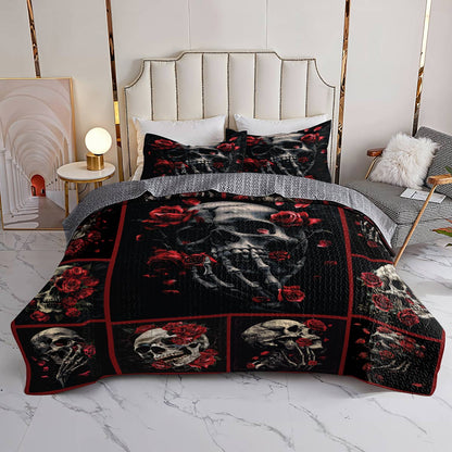 Shineful All Season Quilt 3-Piece Set Skull Rose Love